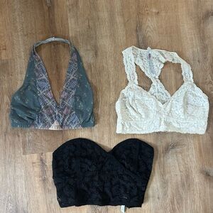 Free People Lace and Patterned Bralette Set - Cream, Black, Multicolor